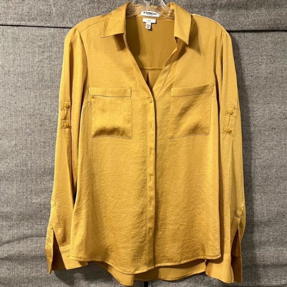 Women's Mustard Button-Up Blouse